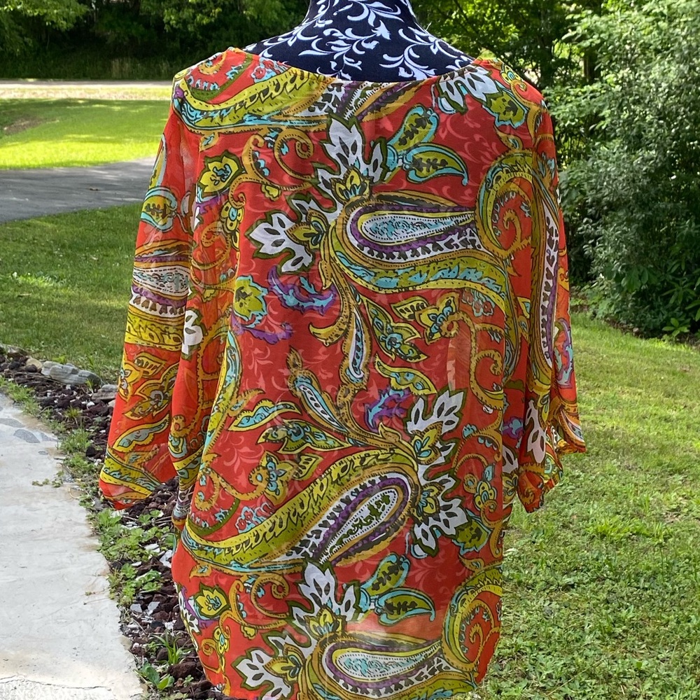 New Directions Weekend Women's Vintage Crochet Shear Multi-Color Blouse Size XL - Picture 8 of 10